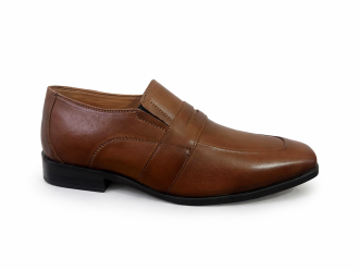 Brown Leather Formal Loafers -BOM-11631-TAN